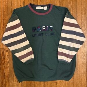 90s Vintage Paris Sport Club Green Striped Sweatshirt